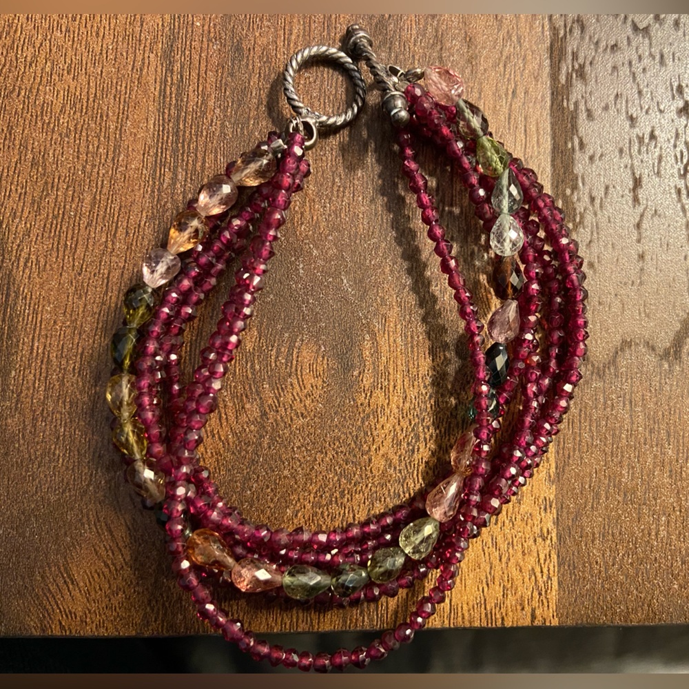 Elegant Multi-Strand Faceted Ruby Bead Bracelet - likely vintage Silpada
